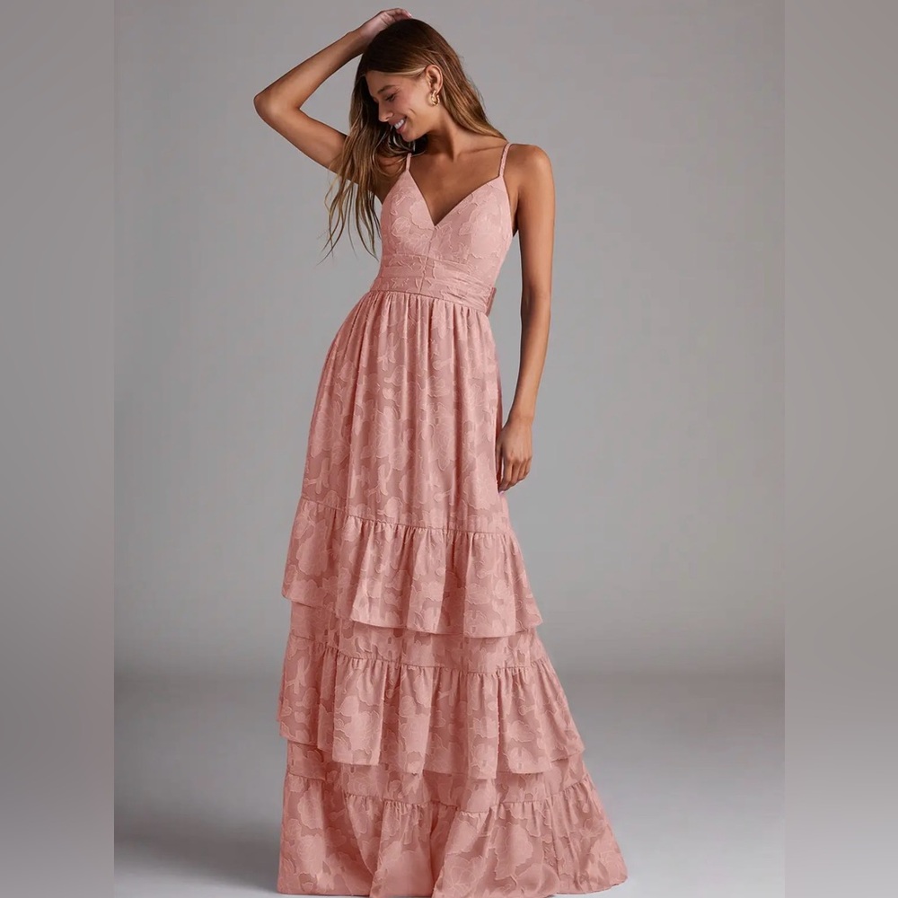 Azazie Nathalia Rosette Burnout Tiered Maxi Dress